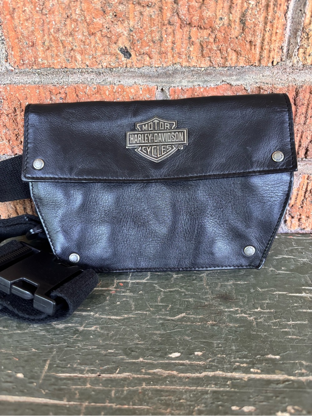 VTG Harley Davidson Leather Belt Bag Crossbody Fanny Pack Black Logo